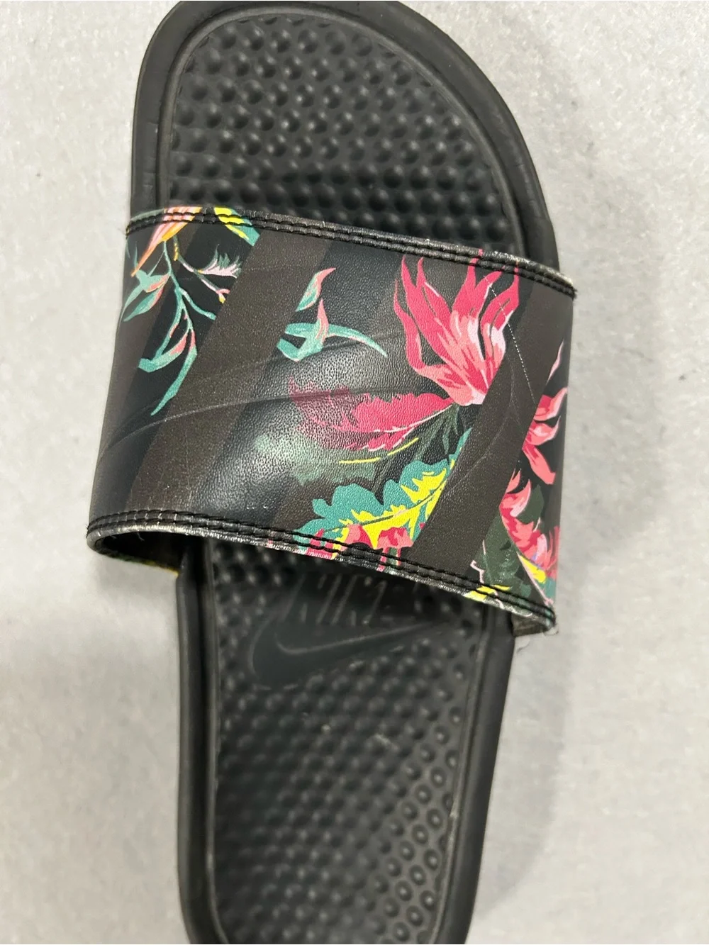 Nike Benassi JDI Print Slide Black Tropical Floral Sandals Mens Size 7